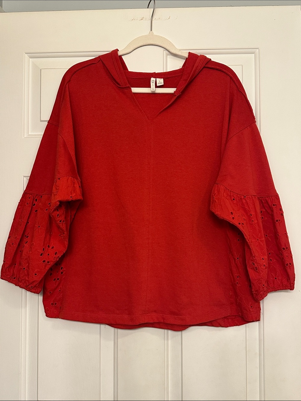 Cato Red Hooded Eyelet-Sleeve Pullover